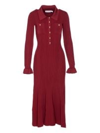 Self-Portrait Ribbed button-front Dress | Red | FARFETCH at Farfetch